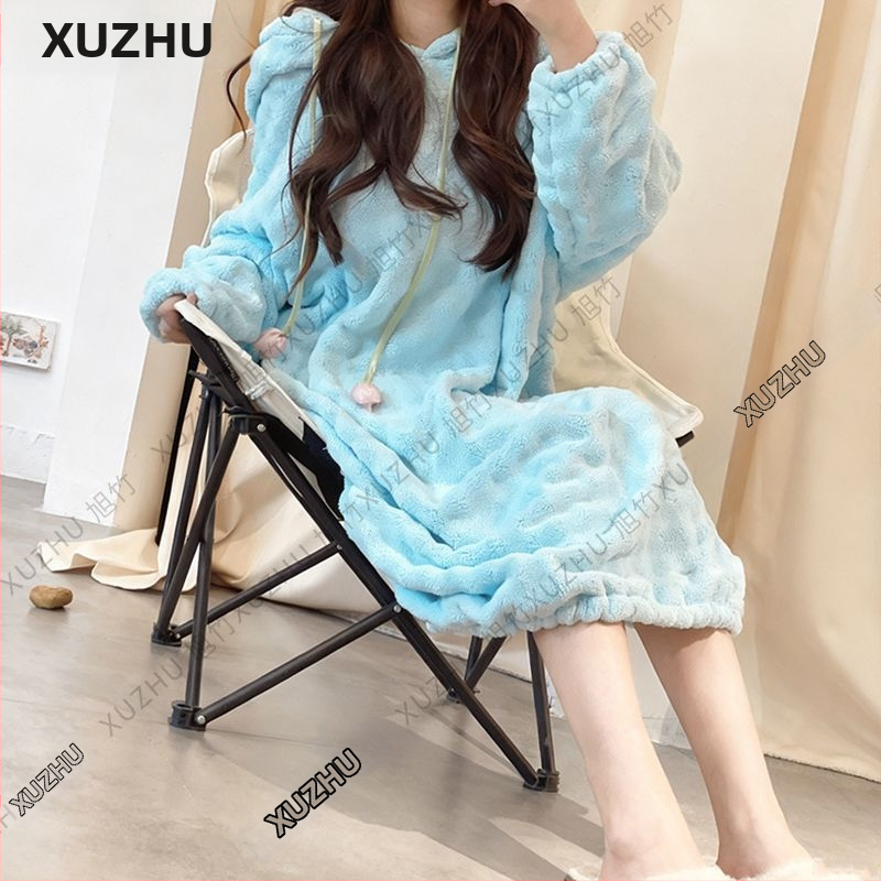 Halat de baie purtabil, absorbant, cu glugă și mâneci lungi; material întărit, prietenos cu pielea, pentru iarnă.