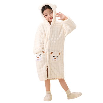 Halat de baie pentru copii, cu glugă, din fleece coral, pentru iarnă