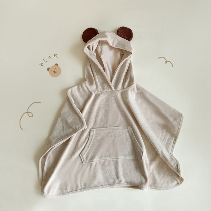 Детска пелерина с качулка и уши - корейски стил, карикатурен принт, памук 95%, за деца 1-3 години