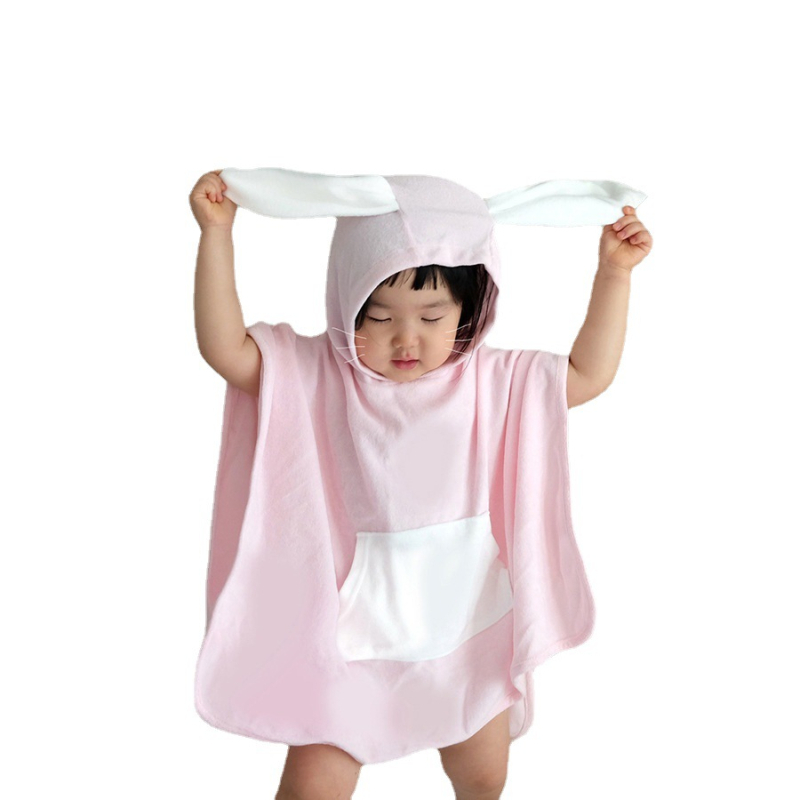 Детска пелерина с качулка и уши - корейски стил, карикатурен принт, памук 95%, за деца 1-3 години