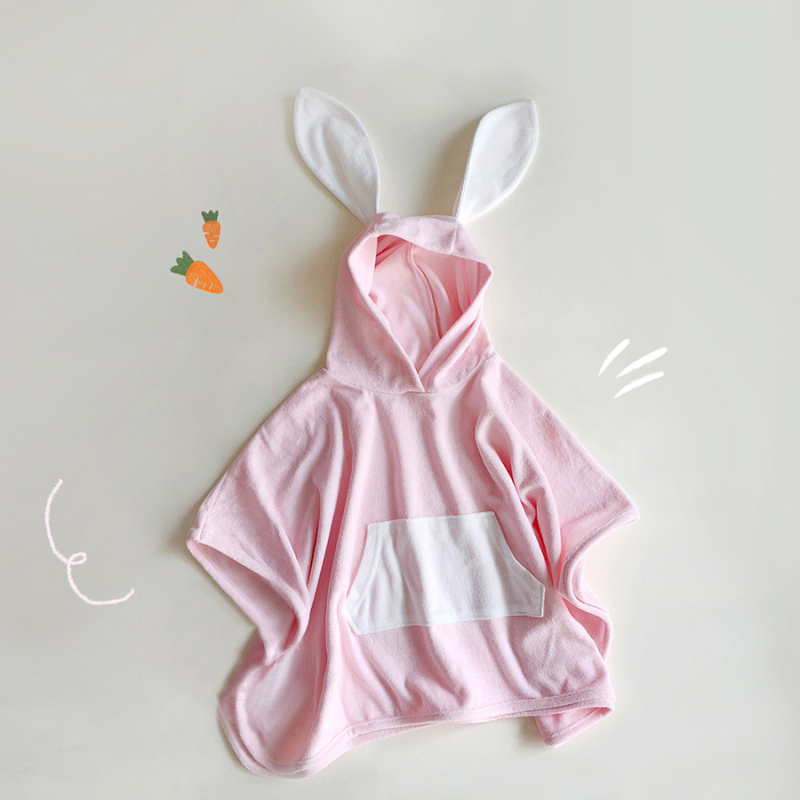 Детска пелерина с качулка и уши - корейски стил, карикатурен принт, памук 95%, за деца 1-3 години