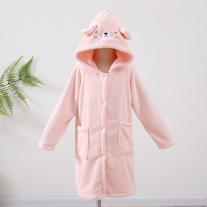 Halat de baie pentru copii, din coral fleece, croială mantie, 85% poliester / 15% nylon, unisex