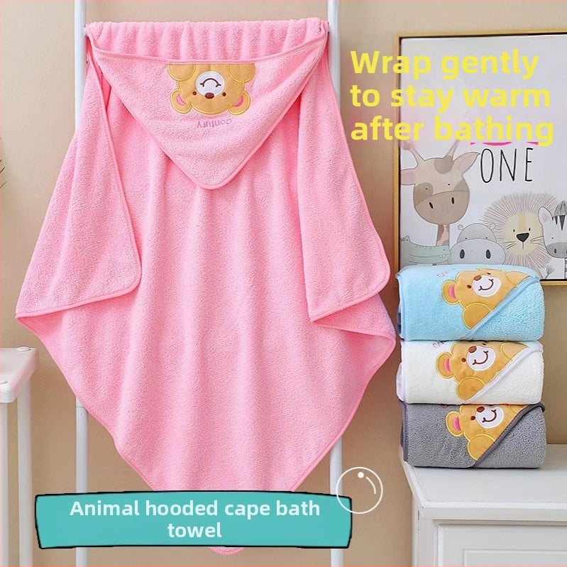 Kapuucēts bērnu vannas dvielis no korāla velūra, zīmējumu stilā, absorbējošs, 200–300 g, no dzimšanas līdz 3 gadiem, pielāgojams