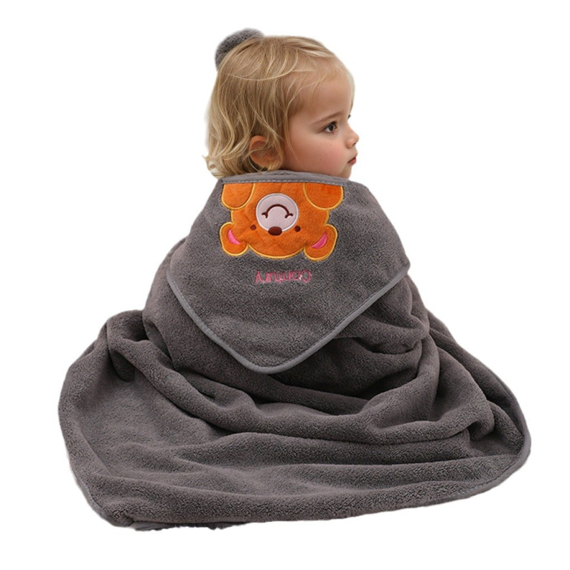 Kapuucēts bērnu vannas dvielis no korāla velūra, zīmējumu stilā, absorbējošs, 200–300 g, no dzimšanas līdz 3 gadiem, pielāgojams