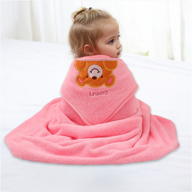 Kapuucēts bērnu vannas dvielis no korāla velūra, zīmējumu stilā, absorbējošs, 200–300 g, no dzimšanas līdz 3 gadiem, pielāgojams