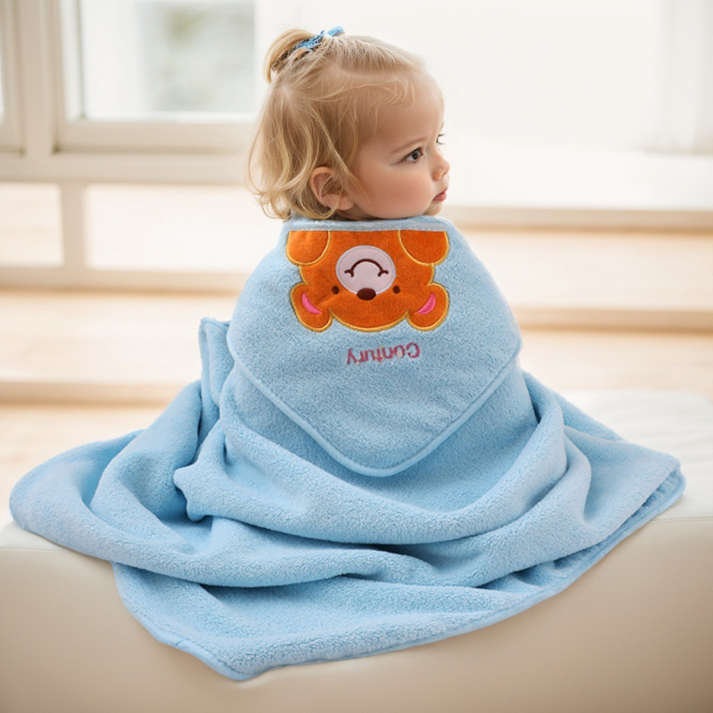 Kapuucēts bērnu vannas dvielis no korāla velūra, zīmējumu stilā, absorbējošs, 200–300 g, no dzimšanas līdz 3 gadiem, pielāgojams