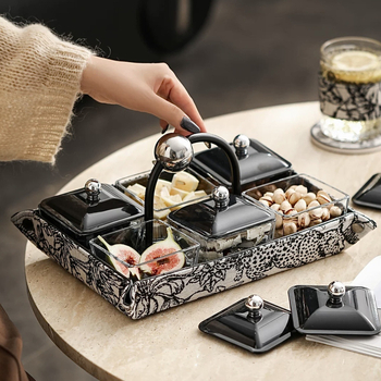 Keraminė vaisių ir užkandžių plokštelė su skyriais – šiuolaikinio minimalistinio stiliaus – paruošta dovanai gimtadieniams, įkurtuvėms ir vakarėliams