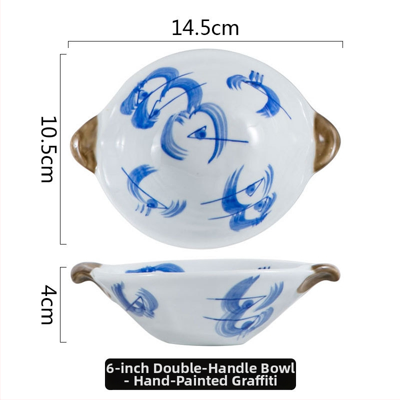 Japonijos stiliaus rankų dažytas porcelianinis vaisių lėkštė su underglaze dažais ir dip indų rinkinys su ovaliais dubenėliais, dryžių raštas, mikrobangų krosnelė saugu