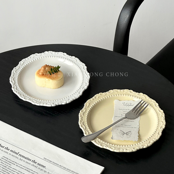 Barx ρετρό κυκλικό κεραμικό πιάτο σερβιρίσματος για γλυκίσματα, ανάγλυφο μοτίβο με ρίγες, ασφαλές για μικροκύματα, δυνατότητα λογότυπου