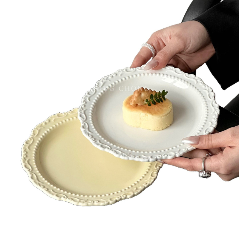 Barx ρετρό κυκλικό κεραμικό πιάτο σερβιρίσματος για γλυκίσματα, ανάγλυφο μοτίβο με ρίγες, ασφαλές για μικροκύματα, δυνατότητα λογότυπου