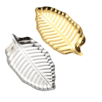 Δίσκος από ανοξείδωτο ατσάλι σε σχήμα φύλλου, ρηχός, με μοτίβο λουλουδιών, μοντέρνο μινιμαλιστικό στυλ; δυνατότητα εκτύπωσης λογότυπου και προσαρμογής