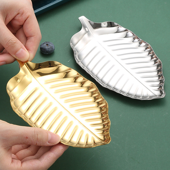 Δίσκος από ανοξείδωτο ατσάλι σε σχήμα φύλλου, ρηχός, με μοτίβο λουλουδιών, μοντέρνο μινιμαλιστικό στυλ; δυνατότητα εκτύπωσης λογότυπου και προσαρμογής