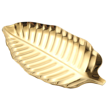 Δίσκος από ανοξείδωτο ατσάλι σε σχήμα φύλλου, ρηχός, με μοτίβο λουλουδιών, μοντέρνο μινιμαλιστικό στυλ; δυνατότητα εκτύπωσης λογότυπου και προσαρμογής