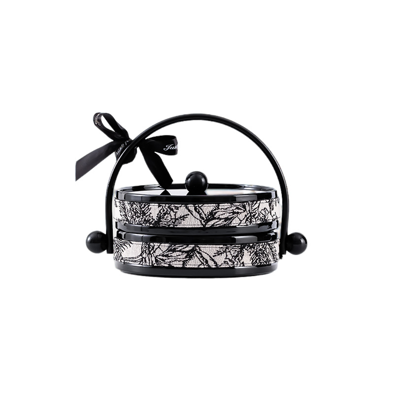 Keraminė lėkštė džiovintiems vaisiams su dangčiu, odos akcentais, besisukanti užkandžių padėklas svetainėje