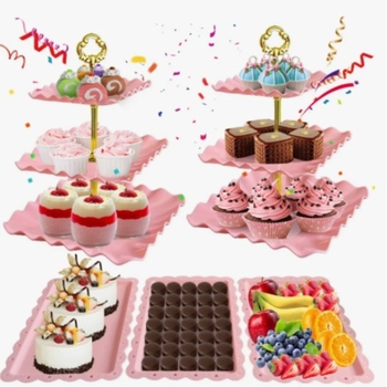 Trostruki plastični stalak za tortu, desertnu ploču i ploču voća, skandinavski stil