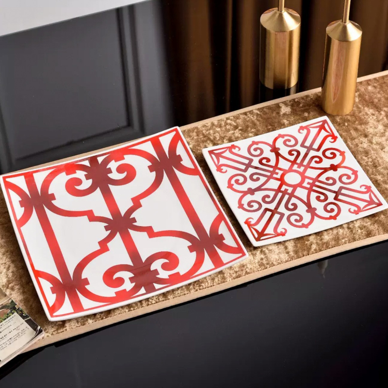 TH τετράγωνη πιάτέλα από πορσελάνη οστών με σχέδιο καρτούν, μοντέρνο μινιμαλιστικό ύφος, εκτύπωση στην επιφάνεια