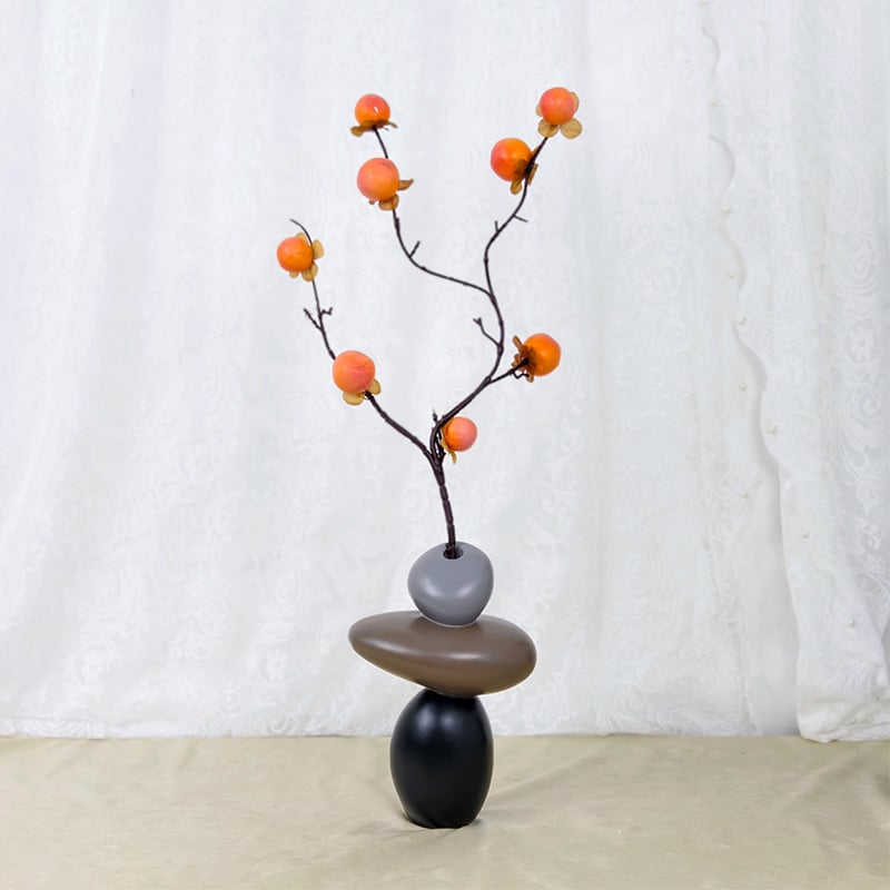 Vază decorativă din rășină pentru hol, plantă artificială; lucrată manual și pictată; turnare prin injecție; stil Nou Chinezesc; potrivită pentru decorul sufrageriei cu mobilier TV.