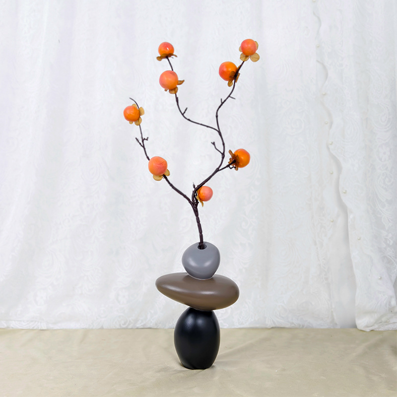 Vază decorativă din rășină pentru hol, plantă artificială; lucrată manual și pictată; turnare prin injecție; stil Nou Chinezesc; potrivită pentru decorul sufrageriei cu mobilier TV.