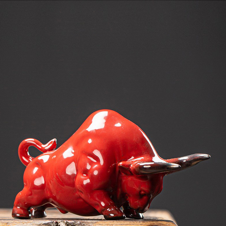 Ornament ceramic cu vacă, brand Crazy Monkey, figurină animal în stil chinezesc, pentru decor acasă și la birou