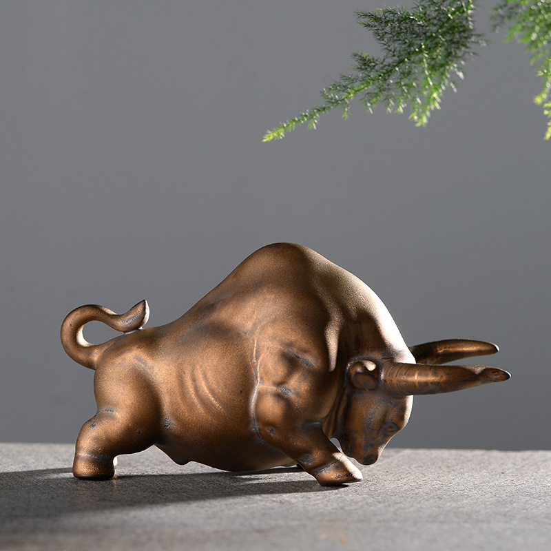 Ornament ceramic cu vacă, brand Crazy Monkey, figurină animal în stil chinezesc, pentru decor acasă și la birou