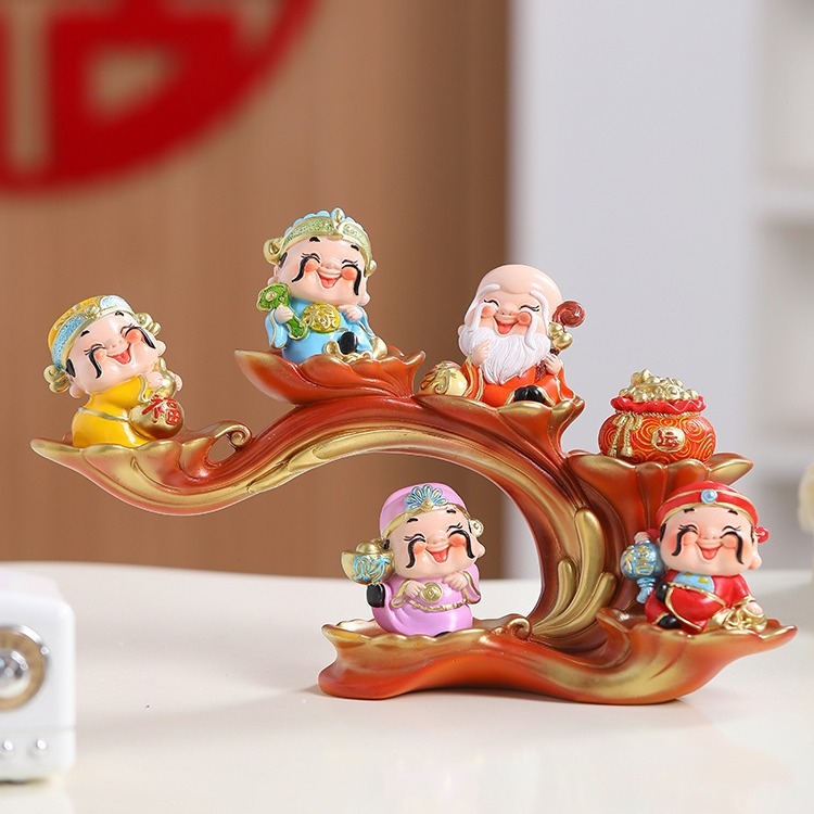 Ornament din rășină, în stil chinezesc, cu Cele Cinci Binecuvântări: Dumnezeu al Bogăției, decor pentru casă sau birou, cadou pentru casa nouă