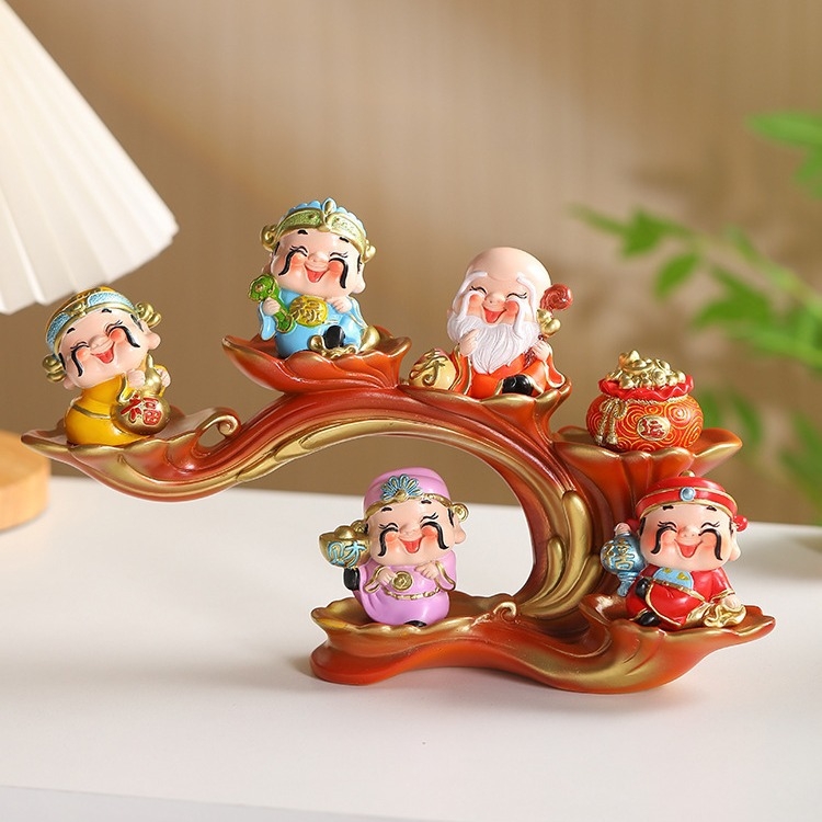 Ornament din rășină, în stil chinezesc, cu Cele Cinci Binecuvântări: Dumnezeu al Bogăției, decor pentru casă sau birou, cadou pentru casa nouă