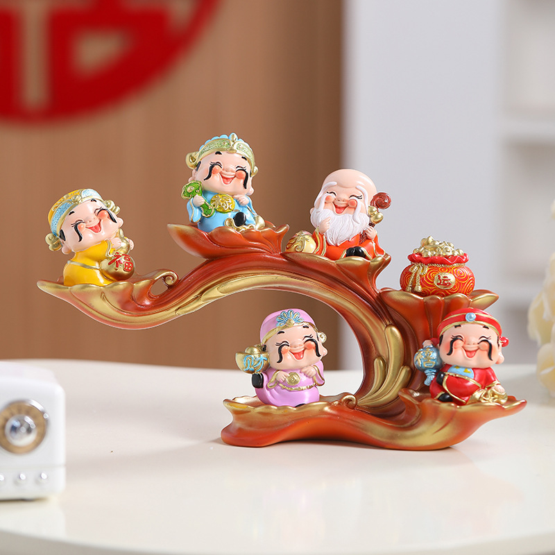 Ornament din rășină, în stil chinezesc, cu Cele Cinci Binecuvântări: Dumnezeu al Bogăției, decor pentru casă sau birou, cadou pentru casa nouă