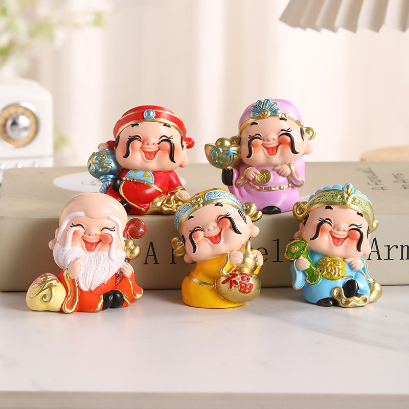 Ornament din rășină, în stil chinezesc, cu Cele Cinci Binecuvântări: Dumnezeu al Bogăției, decor pentru casă sau birou, cadou pentru casa nouă