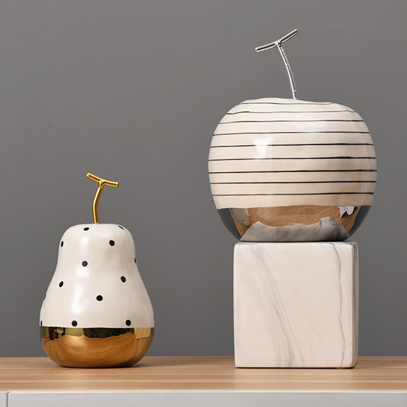 Figurina ceramică cu măr și pară, ornament fructat în stil luxos ușor, lucrată manual, electroplacare pentru decorul sufrageriei