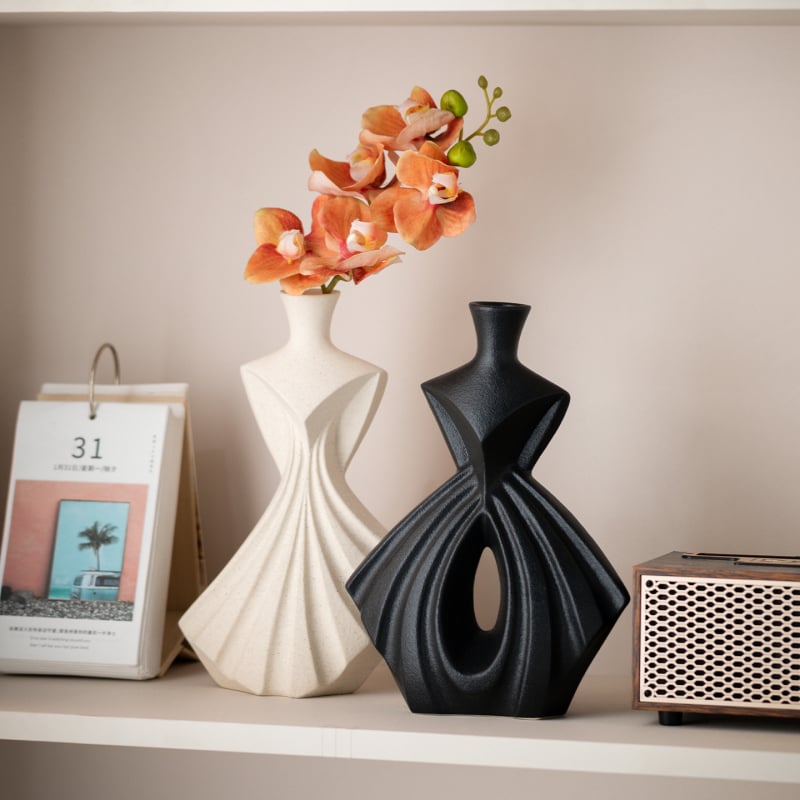 Vază ceramică în stil scandinav modern, pentru decor cu flori uscate - Htm