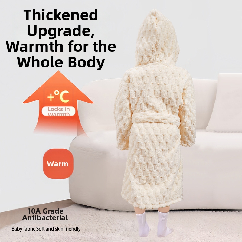 Laste vannihooldusrõivas kapuutsiga coral fleece materjalist, kantav rätik, kiiresti kuivab, unisex