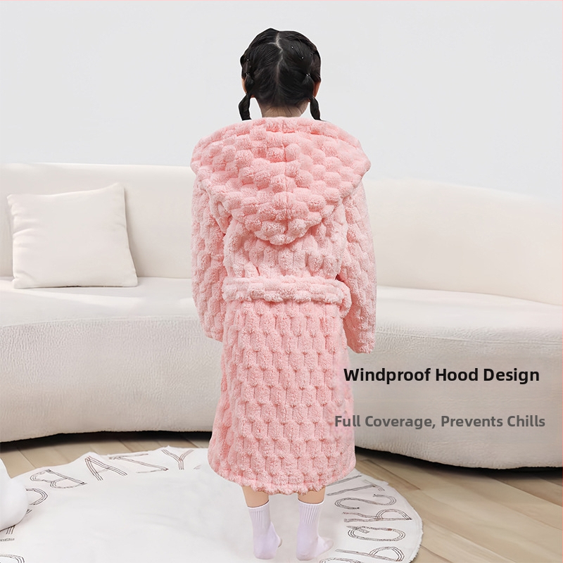 Laste vannihooldusrõivas kapuutsiga coral fleece materjalist, kantav rätik, kiiresti kuivab, unisex