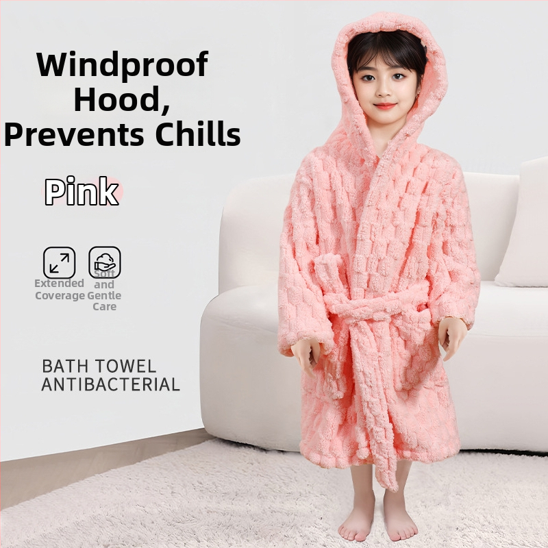 Laste vannihooldusrõivas kapuutsiga coral fleece materjalist, kantav rätik, kiiresti kuivab, unisex