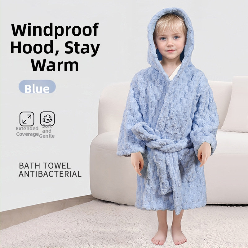 Laste vannihooldusrõivas kapuutsiga coral fleece materjalist, kantav rätik, kiiresti kuivab, unisex