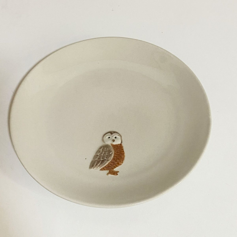 Farfurie ceramice pentru desert cu animale reliefate, sub glazură, rotundă, stil Nordic