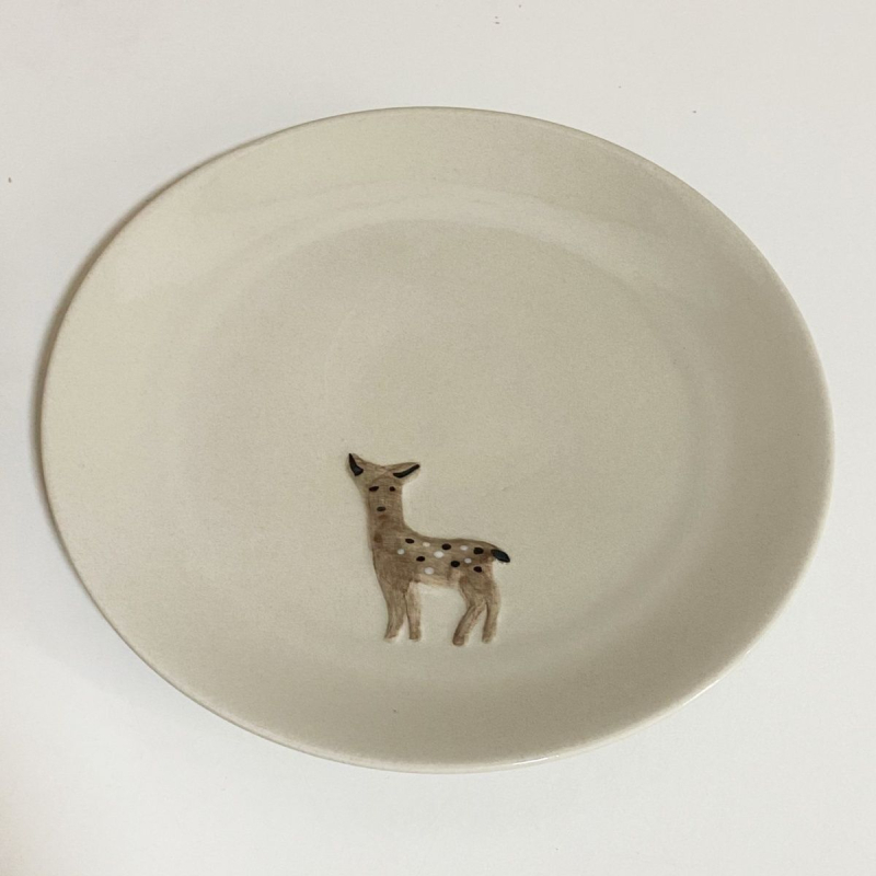 Farfurie ceramice pentru desert cu animale reliefate, sub glazură, rotundă, stil Nordic
