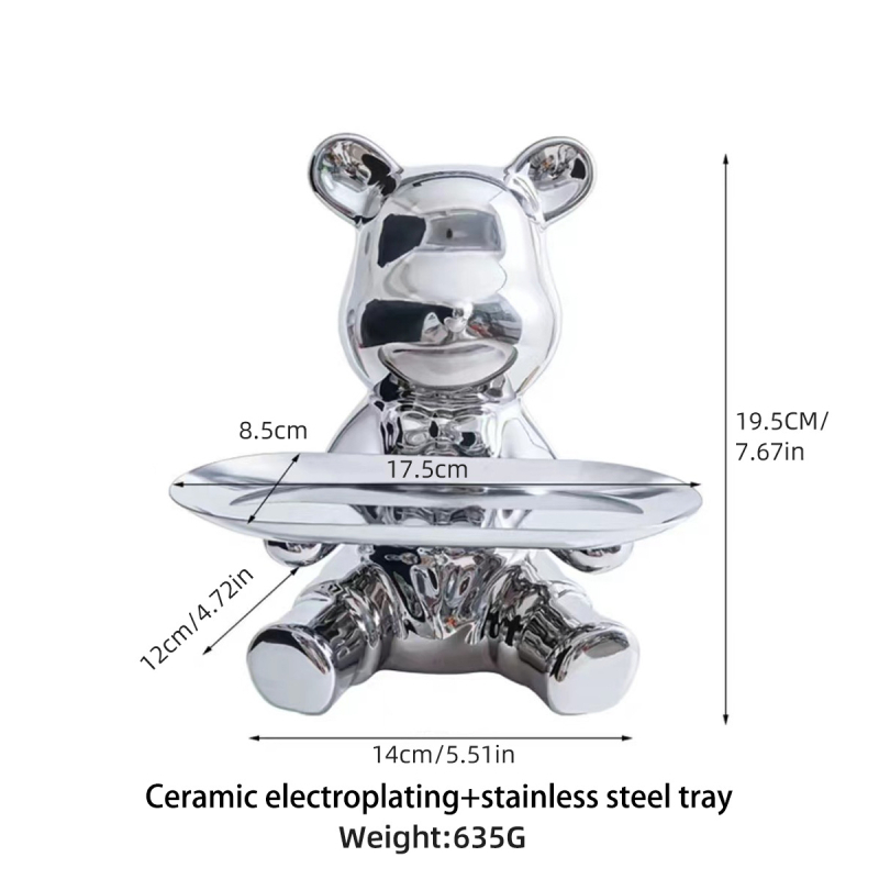 Керамична мечка с поднос - съхранение на ключове, настолна декорация и монетник, прост модерен стил, електроплатиране