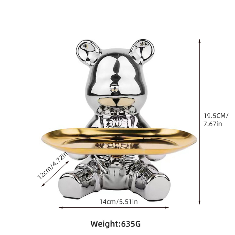 Керамична мечка с поднос - съхранение на ключове, настолна декорация и монетник, прост модерен стил, електроплатиране