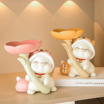 IP-licencirana Flower Cat od smole, podnos za ključeve i ulaznu dekoraciju, inspirirana Maneki-neko, japanski stil
