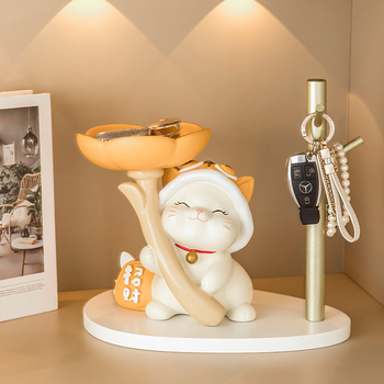 IP-licencirana Flower Cat od smole, podnos za ključeve i ulaznu dekoraciju, inspirirana Maneki-neko, japanski stil