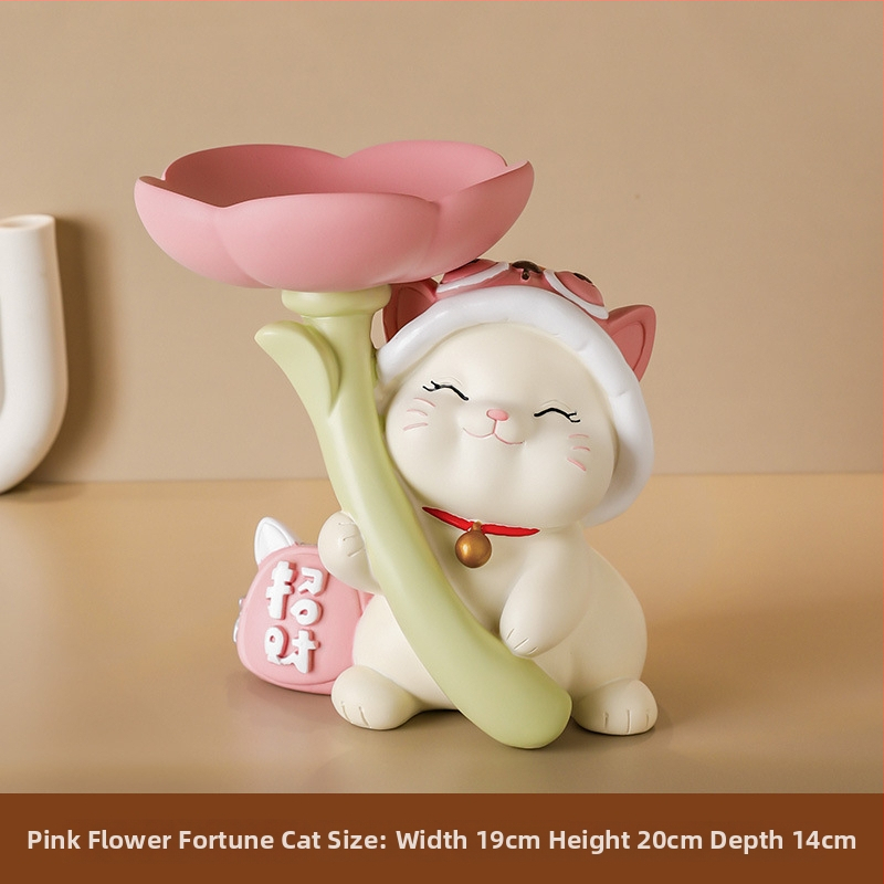 IP-licencirana Flower Cat od smole, podnos za ključeve i ulaznu dekoraciju, inspirirana Maneki-neko, japanski stil