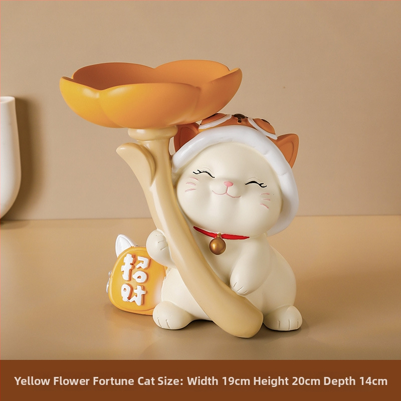 IP-licencirana Flower Cat od smole, podnos za ključeve i ulaznu dekoraciju, inspirirana Maneki-neko, japanski stil