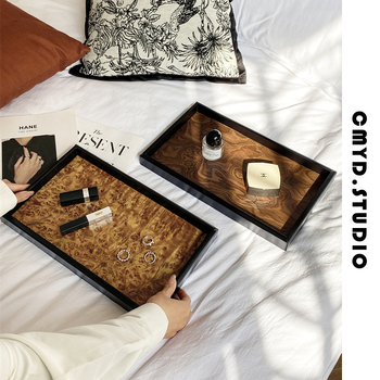 Ξύλινος δίσκος με χειρολαβή, μοτίβο ηφαιστειακού σχεδίου, δίσκος για κοσμήματα και διακόσμηση, ρετρό μεσαιωνικό στυλ.