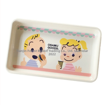 Melamiinist puuviljade ja suupistete taldrik – armas karikatuuridisain, kodune hoiustamine