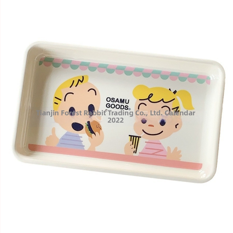 Melamiinist puuviljade ja suupistete taldrik – armas karikatuuridisain, kodune hoiustamine