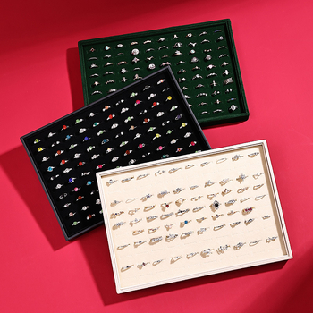 Δίσκος κοσμημάτων από ξύλο με βελούδινη επένδυση, τετράγωνος, μονοεπίπεδο, υψηλής ποιότητας αίσθηση