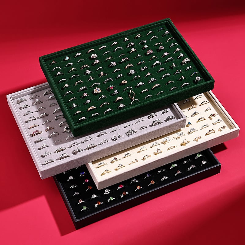 Поставка за бижута от дърво с Velvet облицовка, квадратна, еднослойна, луксозно усещане