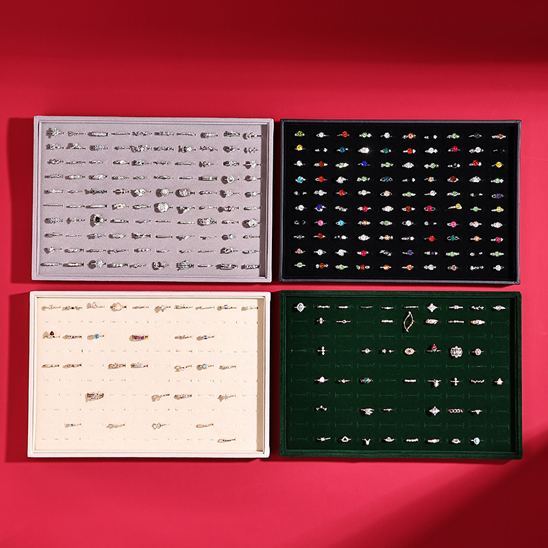 Δίσκος κοσμημάτων από ξύλο με βελούδινη επένδυση, τετράγωνος, μονοεπίπεδο, υψηλής ποιότητας αίσθηση