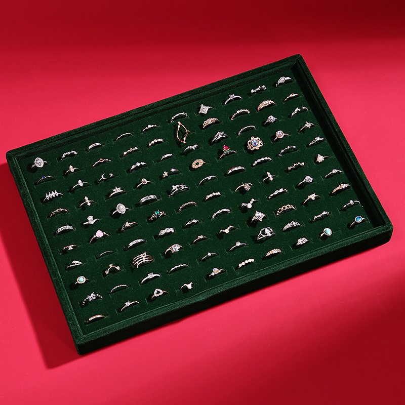 Δίσκος κοσμημάτων από ξύλο με βελούδινη επένδυση, τετράγωνος, μονοεπίπεδο, υψηλής ποιότητας αίσθηση