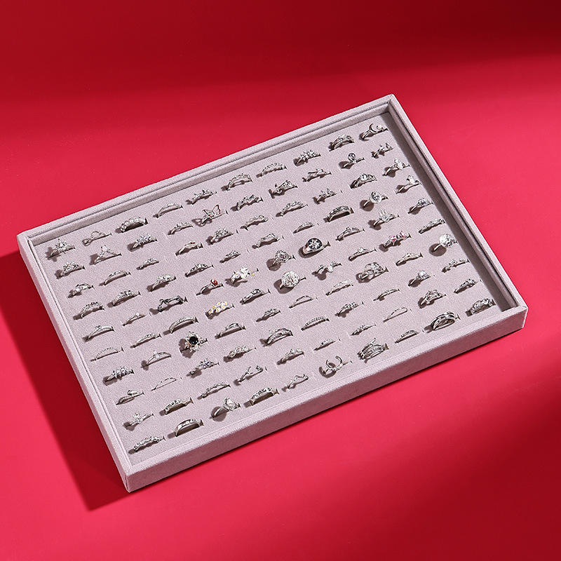 Δίσκος κοσμημάτων από ξύλο με βελούδινη επένδυση, τετράγωνος, μονοεπίπεδο, υψηλής ποιότητας αίσθηση